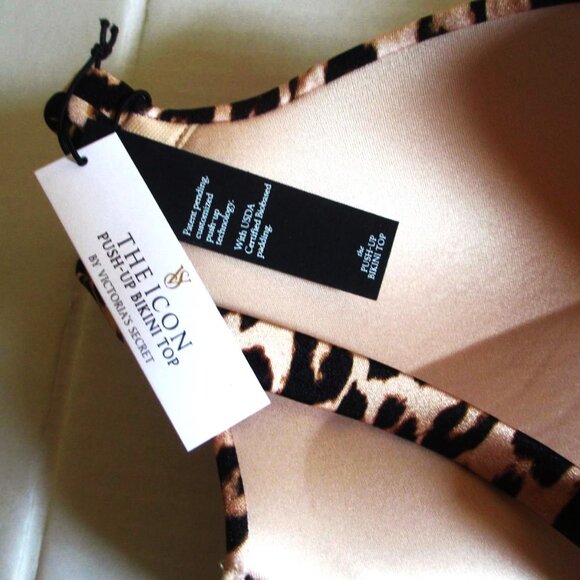 38DDD/XL Victoria Secret Swim Icon Push Up Top Bikini Side Tie Bottom Leopard - Picture 12 of 13